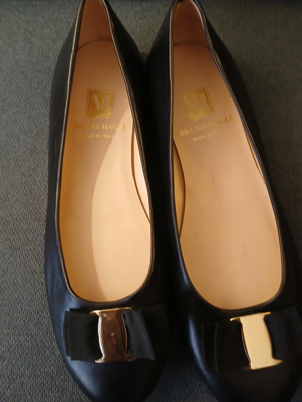Bruno Magli Black Leather Ballet Flats with Bow Detail
